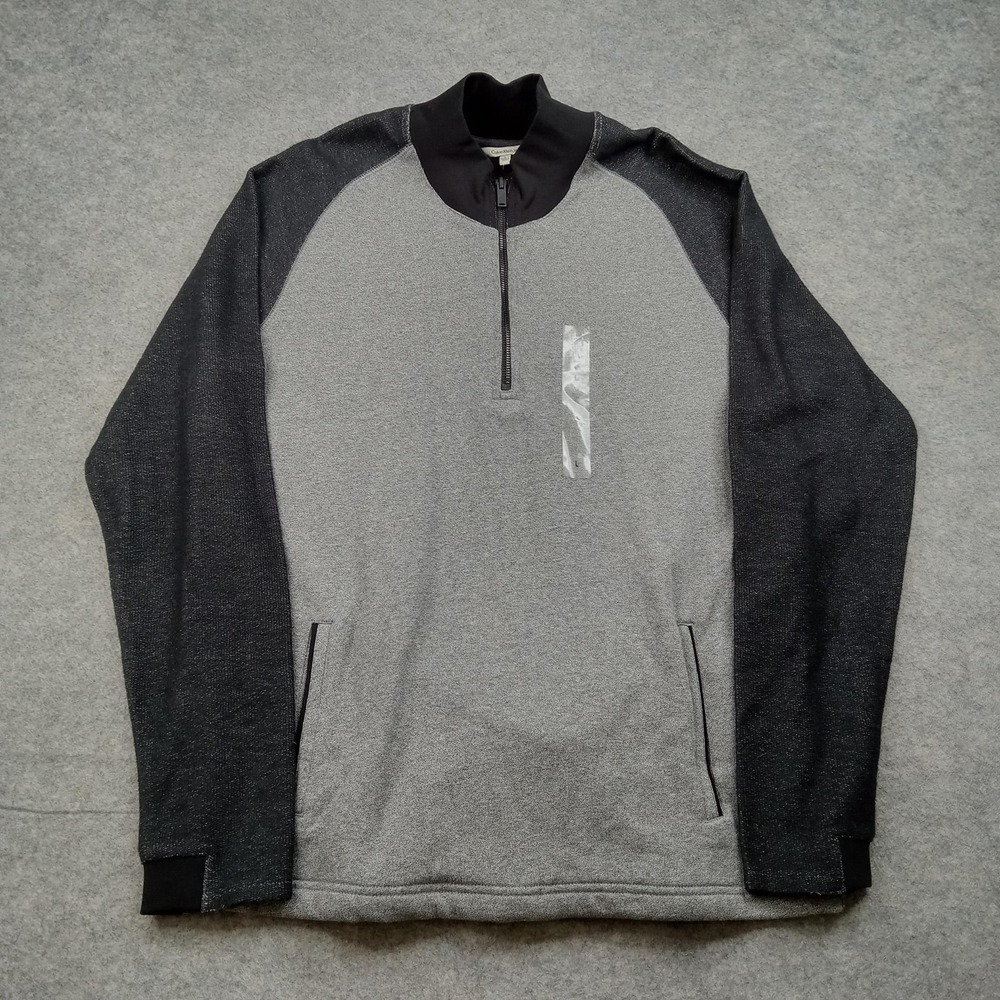 Calvin Klein Jeans Sweatshirt Mens Large Gray 1/4‎ Zip Pullover Pockets Knit